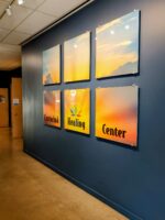 Our logo that you will see as you enter from the parking ramp.